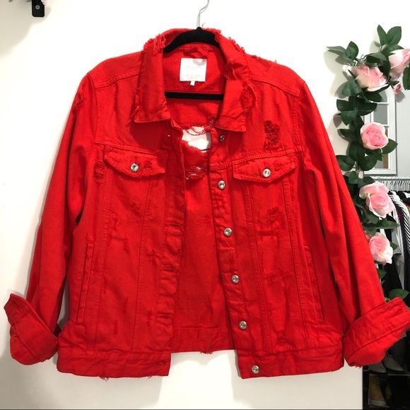 bright red denim jacket